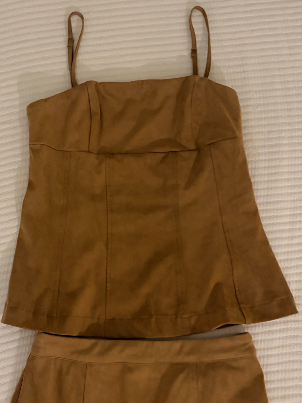 Mustard Seed Camel Brown Suede-Look Two-Piece Skirt Set